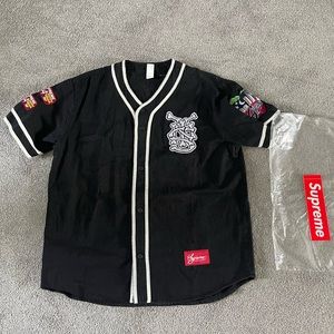 Supreme Patches Denim Baseball Jersey
Black